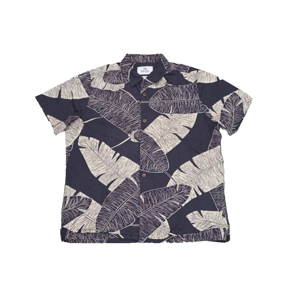 28 Palms Men's Relaxed-Fit Tropical cotton Jacquard Shirt Black Large A006726